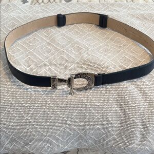 Chico's Navy Blue adjustable belt with Silver Buckle